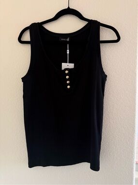 Anine Bing Alessia Ribbed Tank Black with Gold Buttons